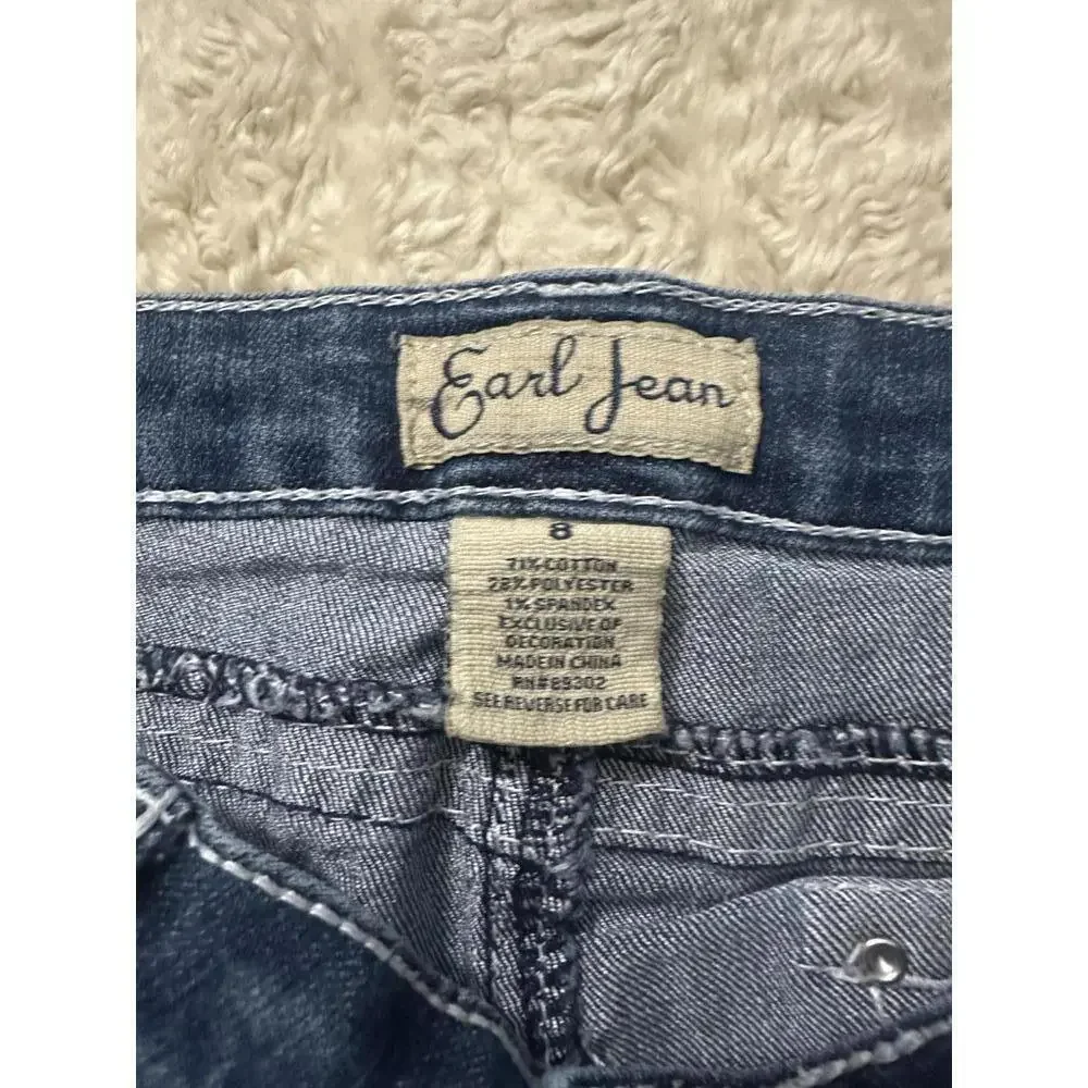 Vtg Earl Jeans Y2K medium wash rhinestone embellished denim capris Size 8 - Picture 4 of 8